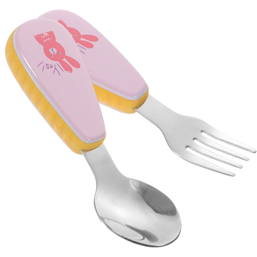 1 Set Children Fork Spoon Kids Stainless Steel Fork Spoon Kids Flatware with Box