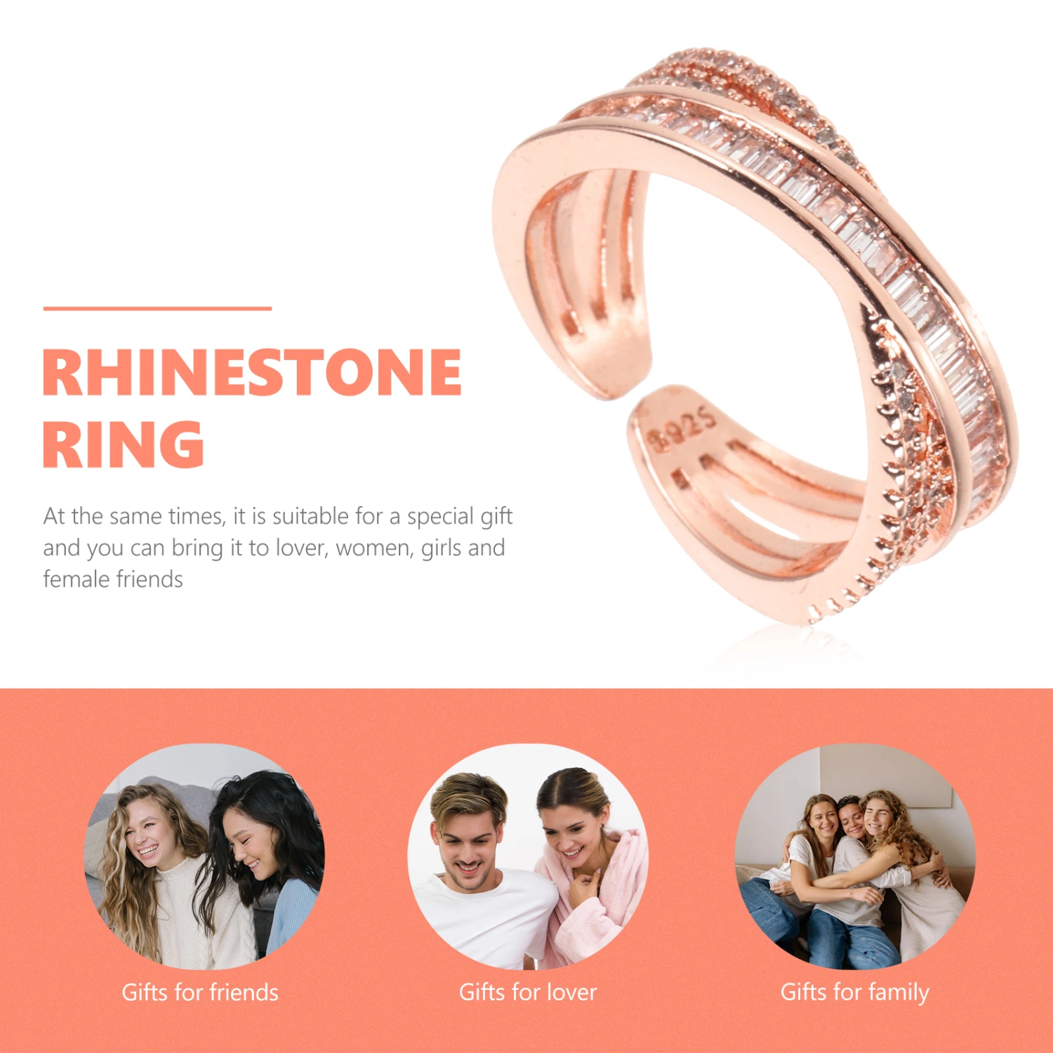 Rhinestone Geometric Ring Adjustable Open Ring Finger Ring Women Ring Jewelry