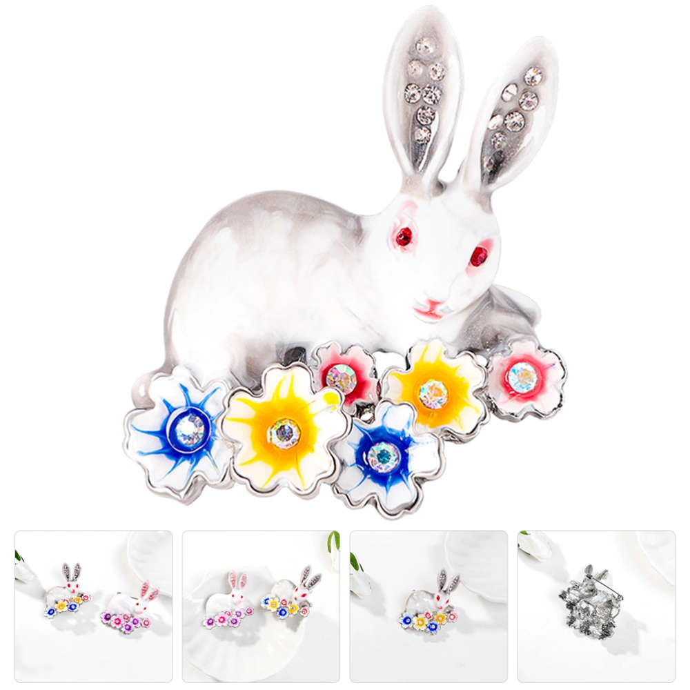 Decorative Women Cloth Brooch Easter Rabbit Pattern Pin Alloy Bunny Rhinestone Brooch