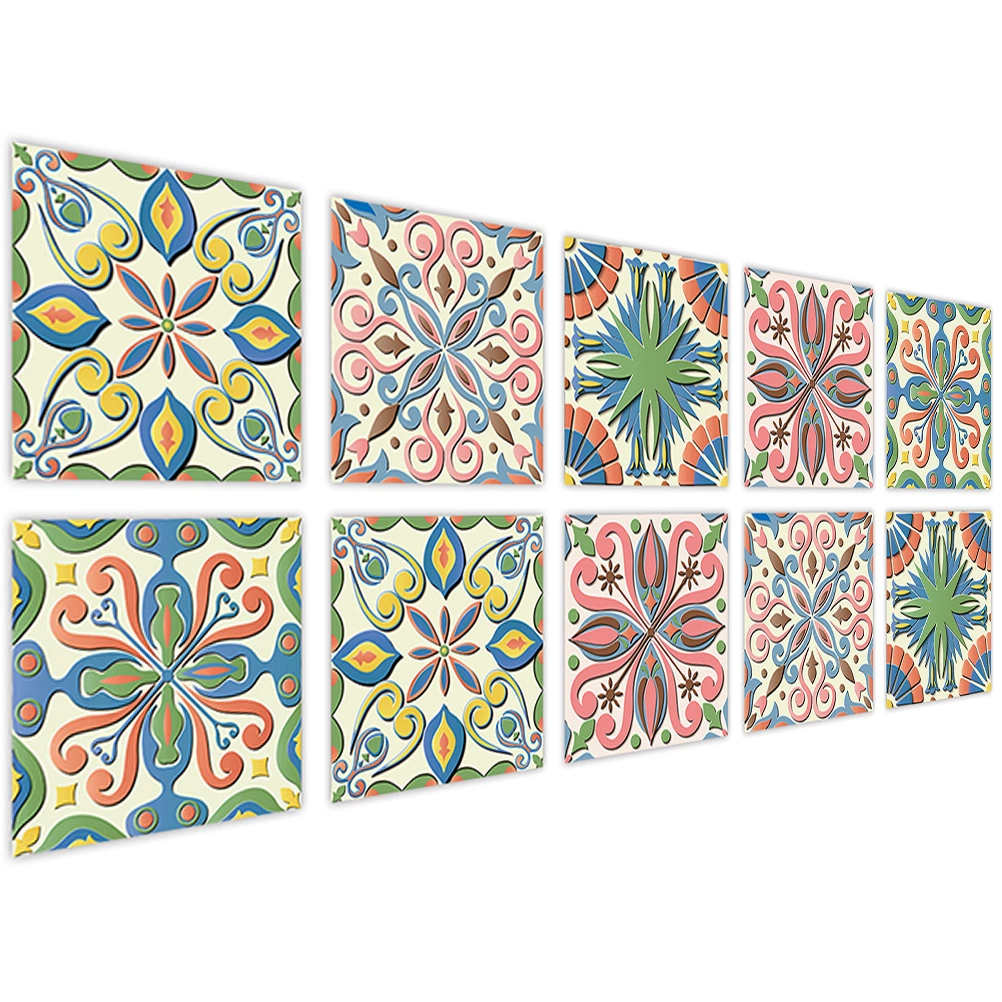 10Pcs Self Adhesive Wall Tiles Stickers Vintage Adhesive Kitchen Wallpaper Wall Art Decoration