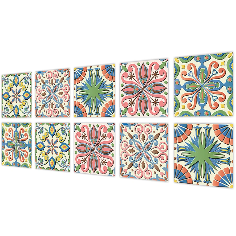 10Pcs Self Adhesive Wall Tiles Stickers Vintage Adhesive Kitchen Wallpaper Wall Art Decoration