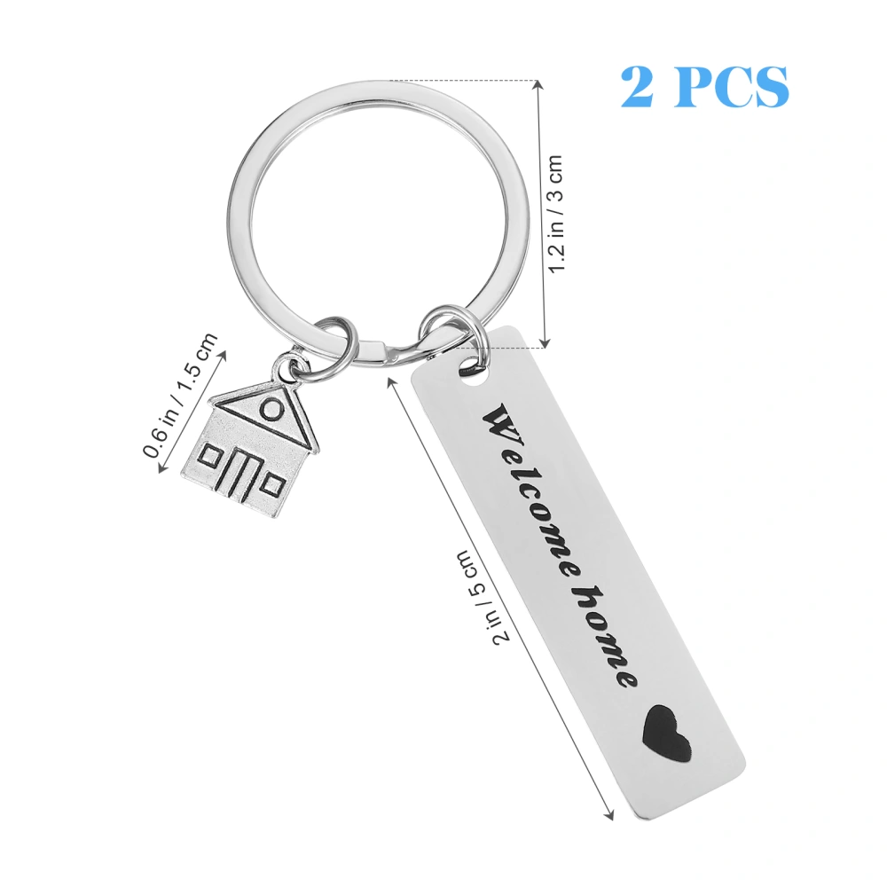 2 Pcs House Keychains Engraving Letters House Shaped Pendant Key Rings Housewarming Gifts Bag Charms