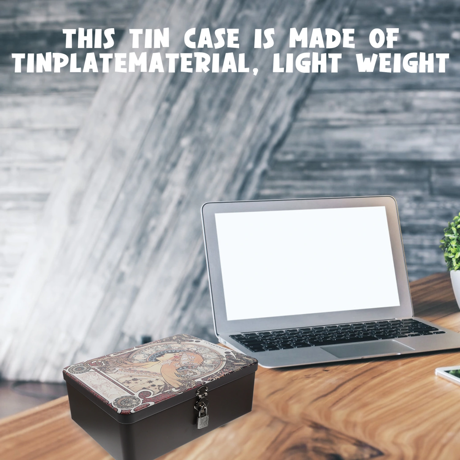 Vintage Tinplate Storage Box With Lock Desktop Storage Case Jewelry Case