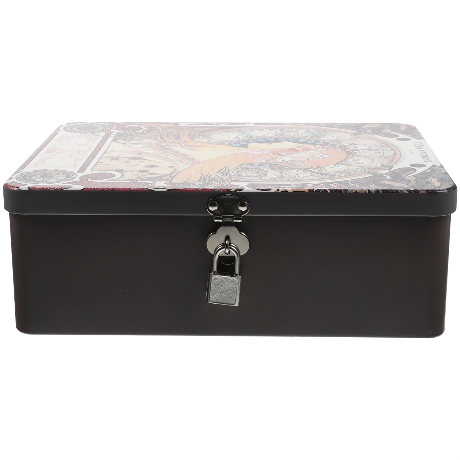 Vintage Tinplate Storage Box With Lock Desktop Storage Case Jewelry Case