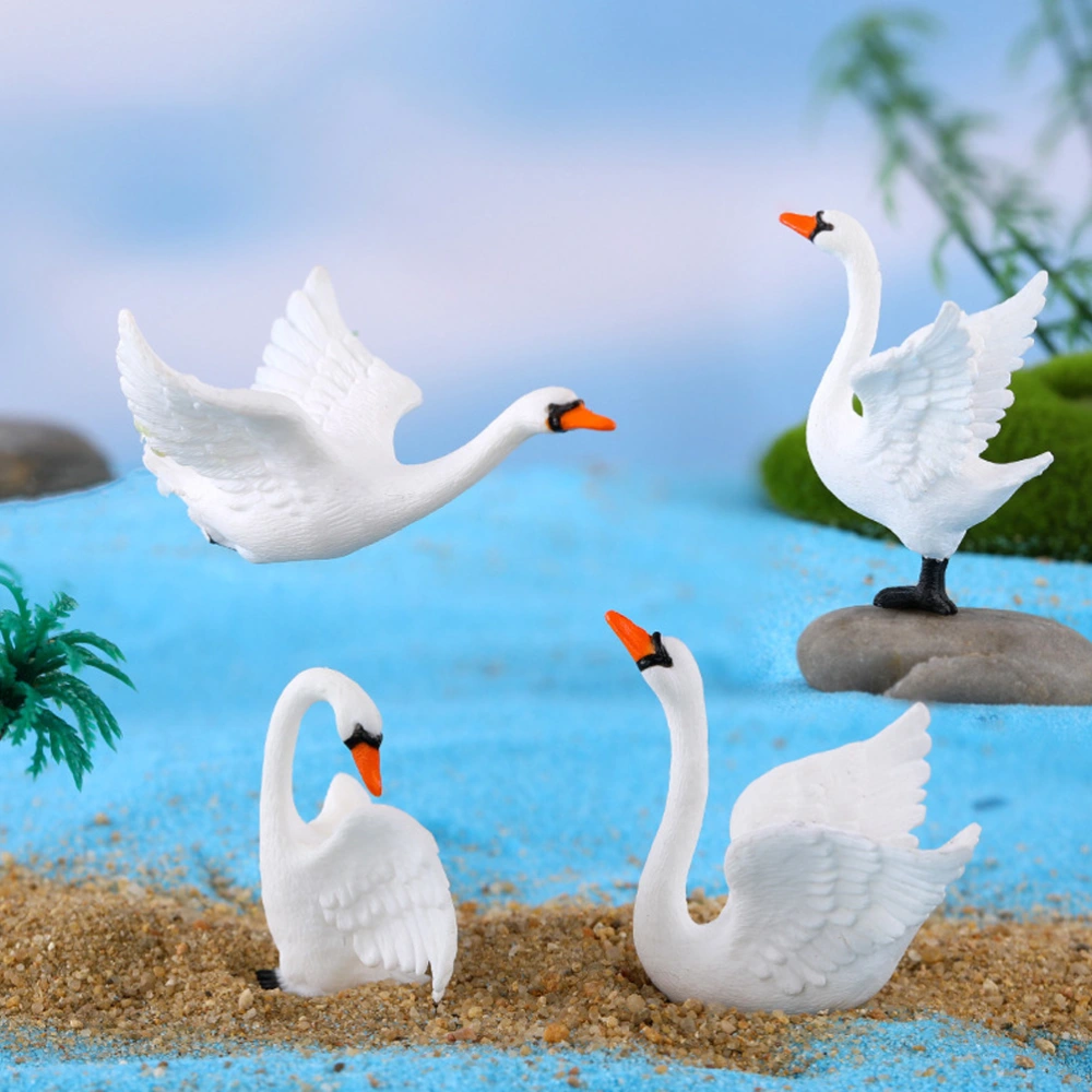 4Pcs Mini Swan Ornaments Decorative Plastic Swan Mini Swan Figurines DIY Flowerpot Accessories