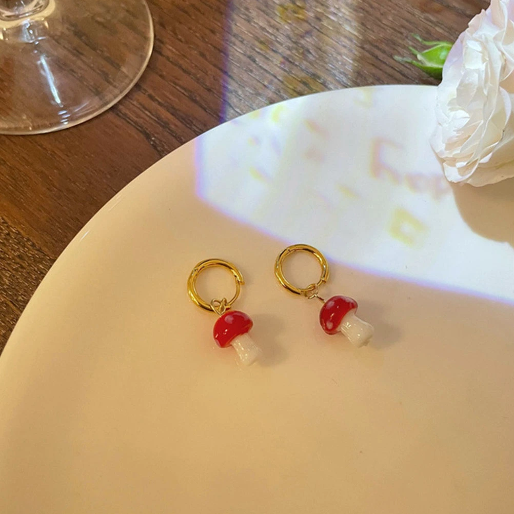 1 Pair Mushroom Dangle Earrings Mushroom Dangle Tiny Hoop Earrings Huggie Drop Earrings