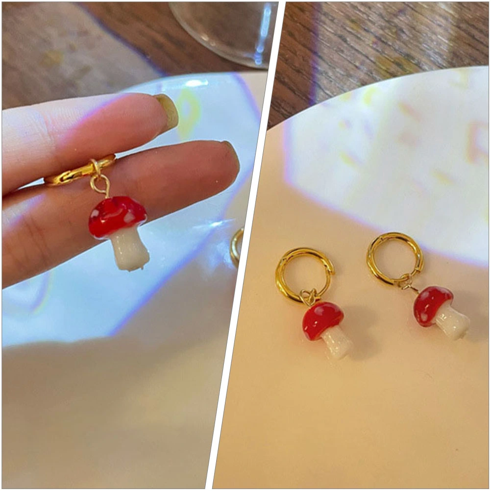 1 Pair Mushroom Dangle Earrings Mushroom Dangle Tiny Hoop Earrings Huggie Drop Earrings