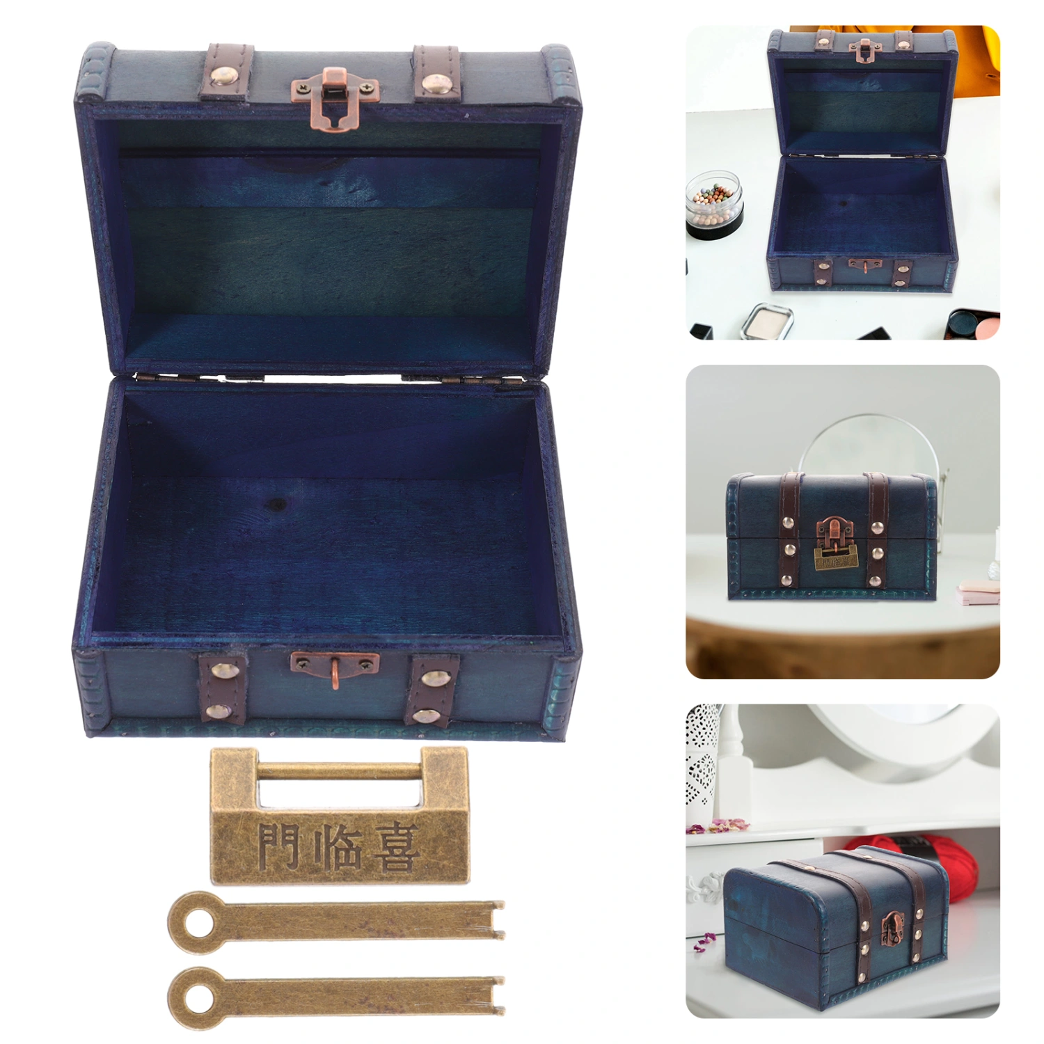 Retro Wooden Jewelry Box Trinket Box Antique Jewelry Container Sundries Case