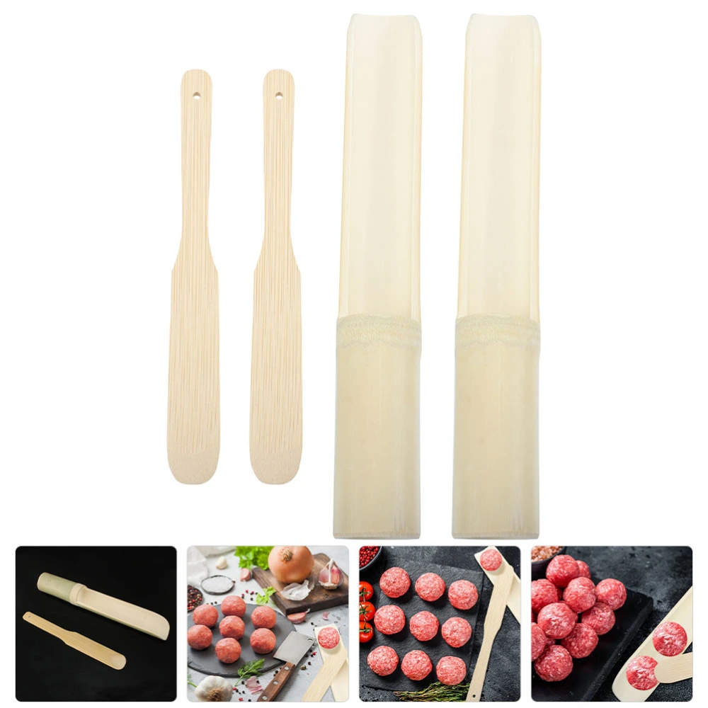 2 Sets of Bamboo Shrimp Paste Spoon Shrimp Sliding Meatball Mold Kitchen Supply for Restaurant