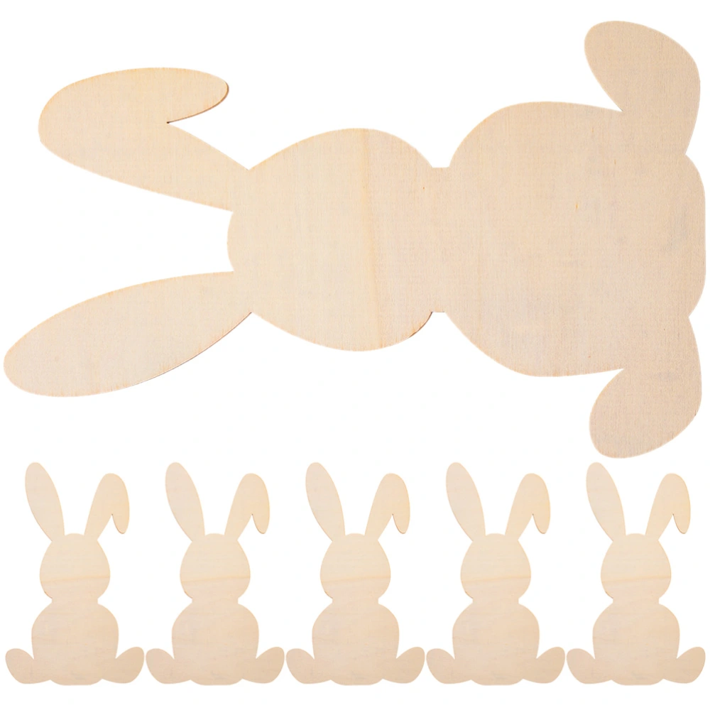 6pcs Easter Blank Bunny Wooden Chips Easter Rabbit Wood Cutouts Wooden Slices