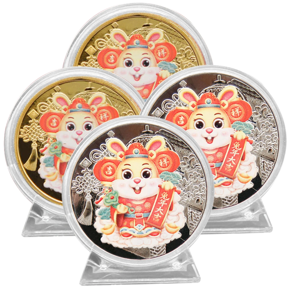 4pcs Chinese New Year Medal Adorable Bunny Souvenir Medal Spring Festival Gift Commemorative Coin