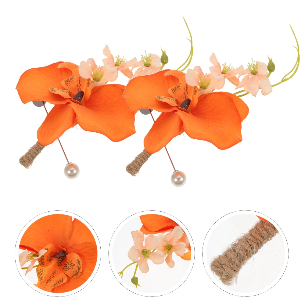 2pcs Wedding Couple Boutonniere Artificial Flowers Boutonniere for Bride Groom Corsages