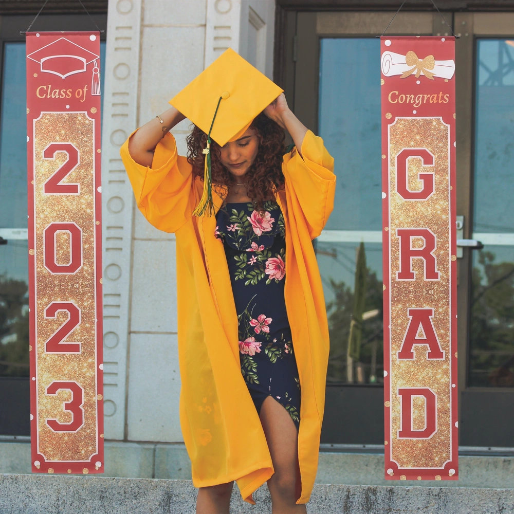 1 Pair of Congrats Grad Front Door Wall Banners 2023 Graduation Party Porch Banner Decorations