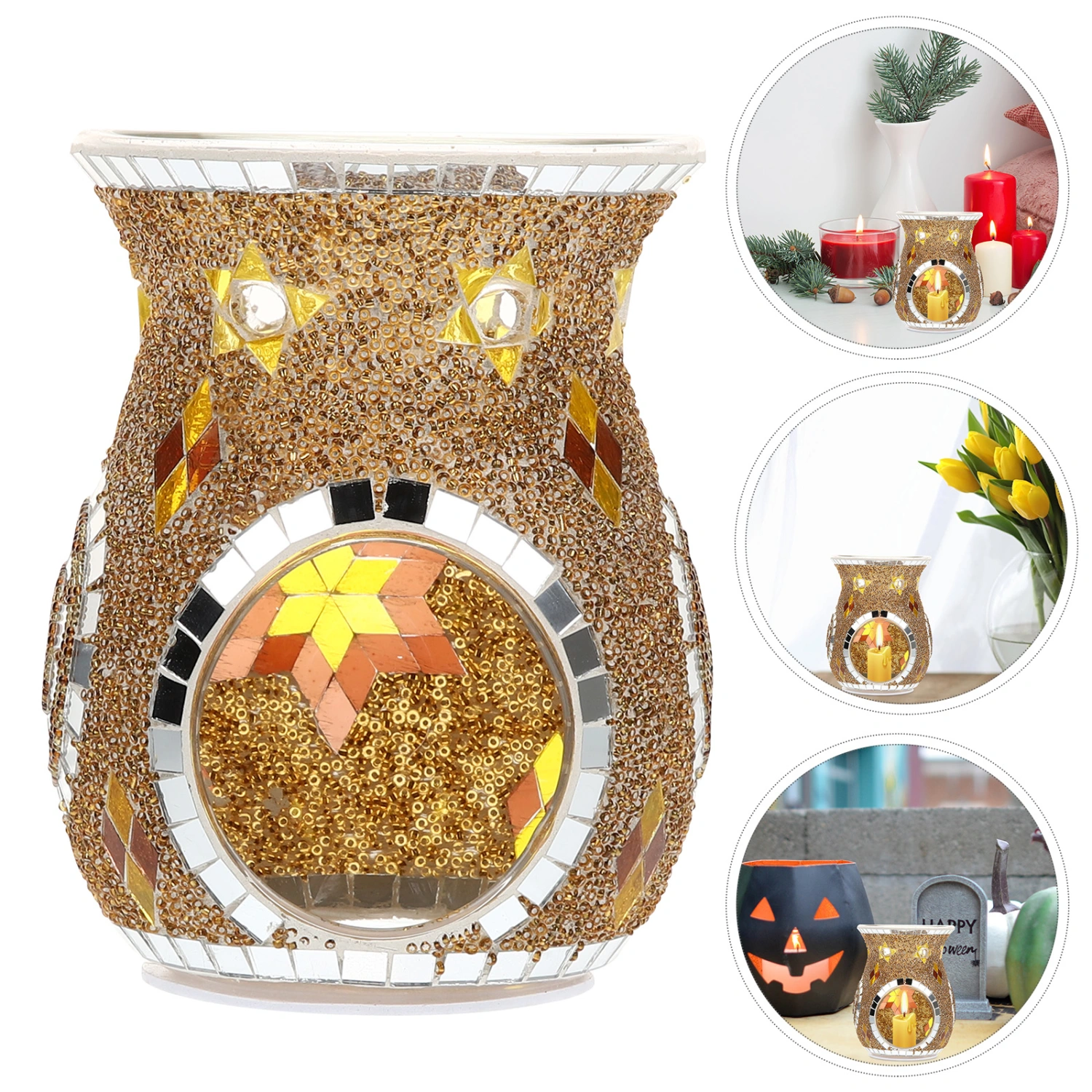Essential Oil Burner Mosaic Glass Fragrance Oil Warmer Tealight Candle Holder Aroma Diffuser