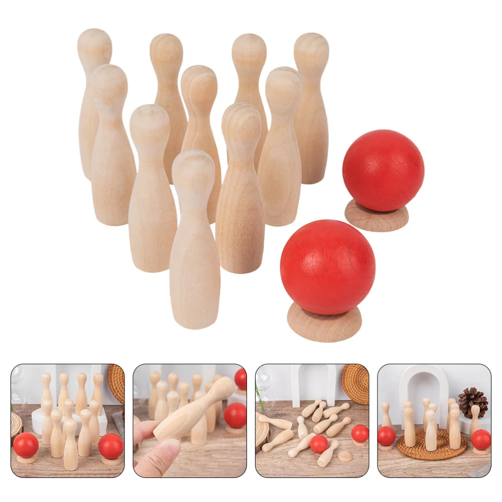 1 Set of Wooden Bowling Toys Parent Children Interaction Toys Bowling Playthings for Indoor Outdoor