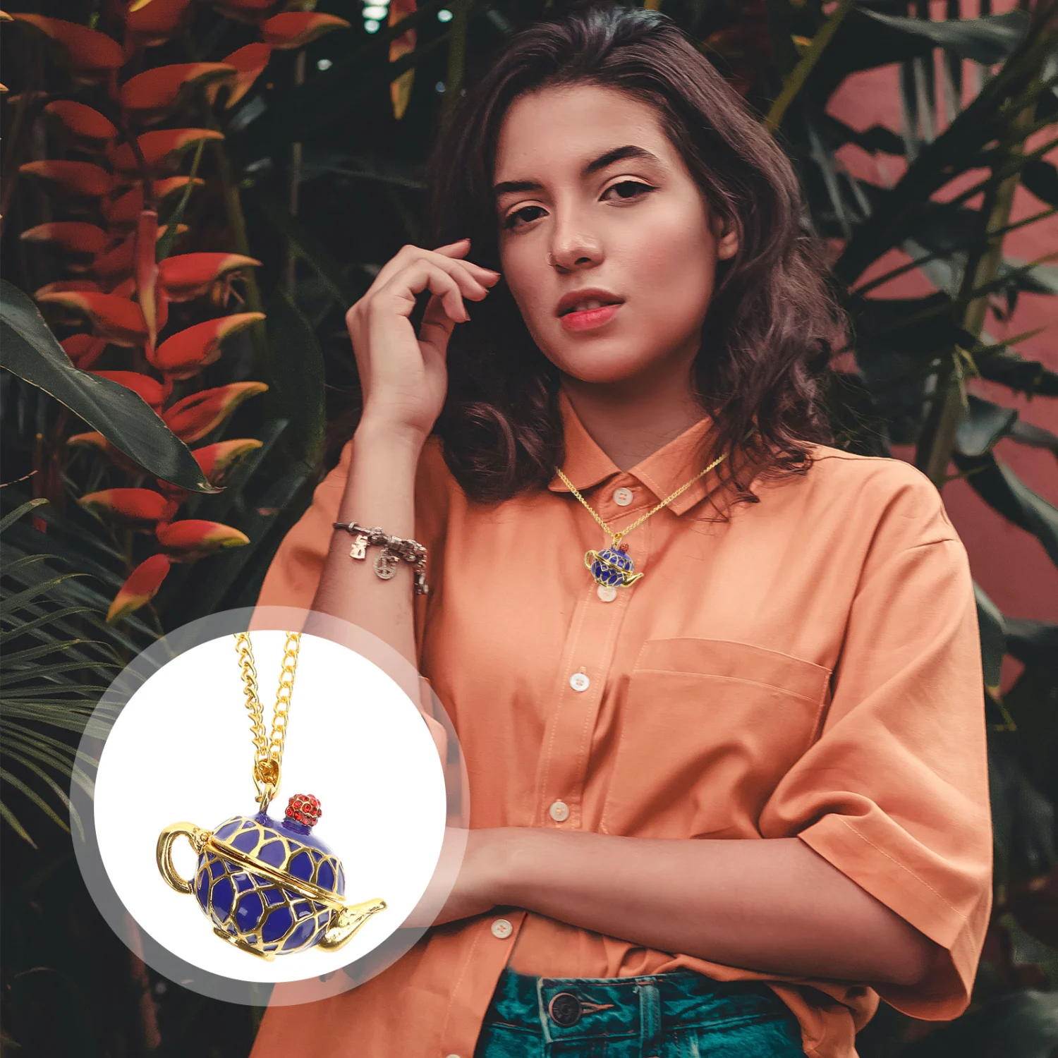 Teapot Sweater Pendant Necklace Elegant Costume Chain Teapot Necklace for Women