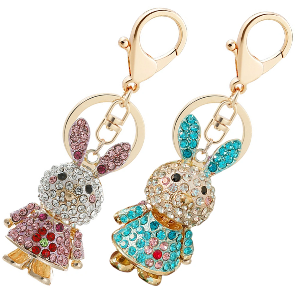 2Pcs Bunny Keychain Rhinestone Rabbit Keychain Backpack Bag Purse Handbag Hanging Pendant