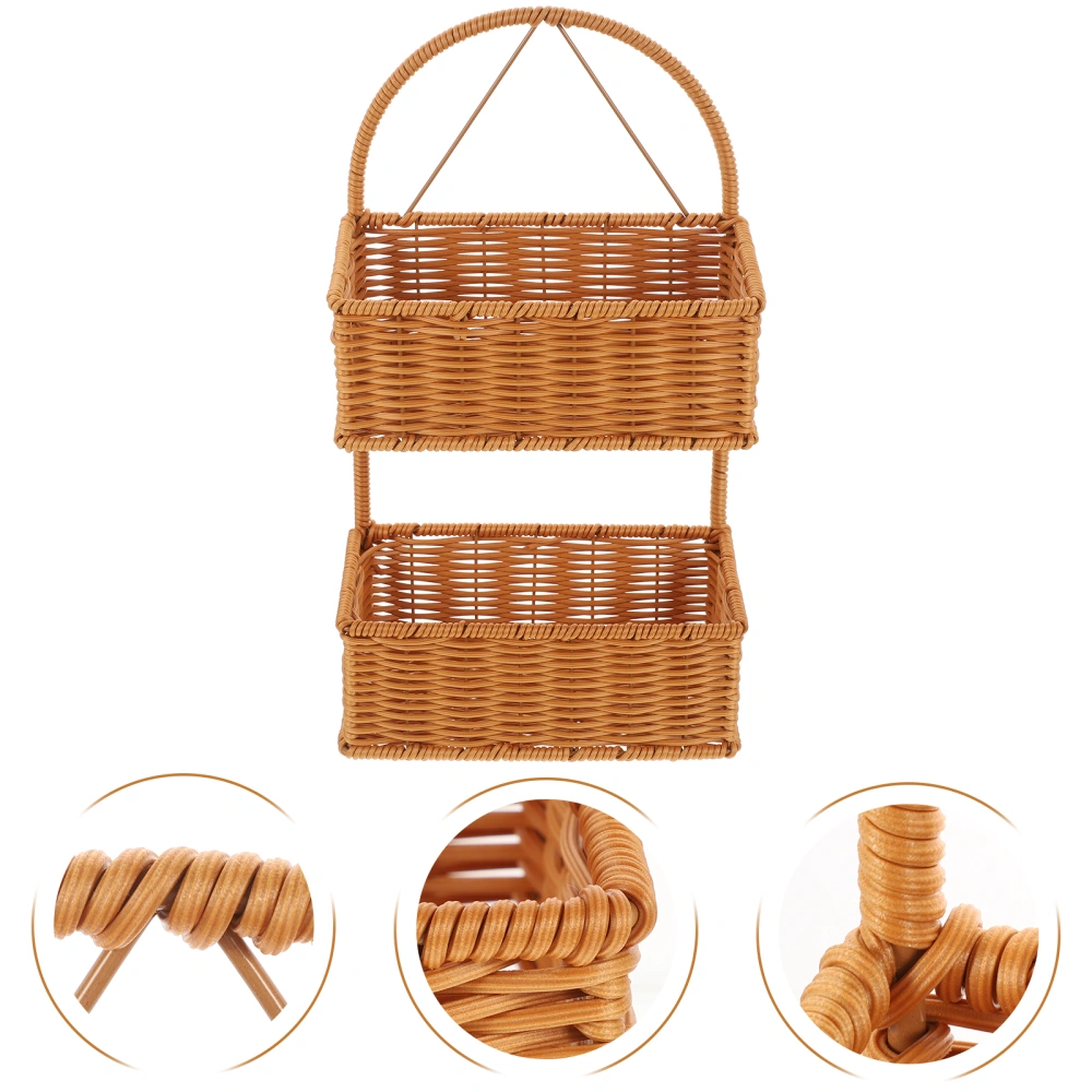 Imitation Rattan Woven Basket Wall Hanging 2-tier Woven Basket for Bathroom Kitchen