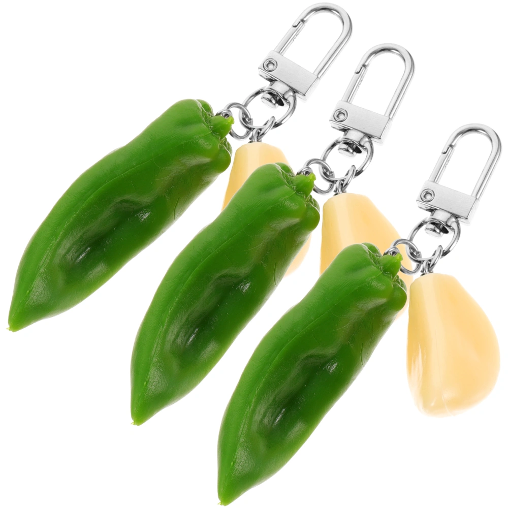 3pcs Simulated Pepper Garlic Slice Hanging Keychain Bag Hanging Ornaments