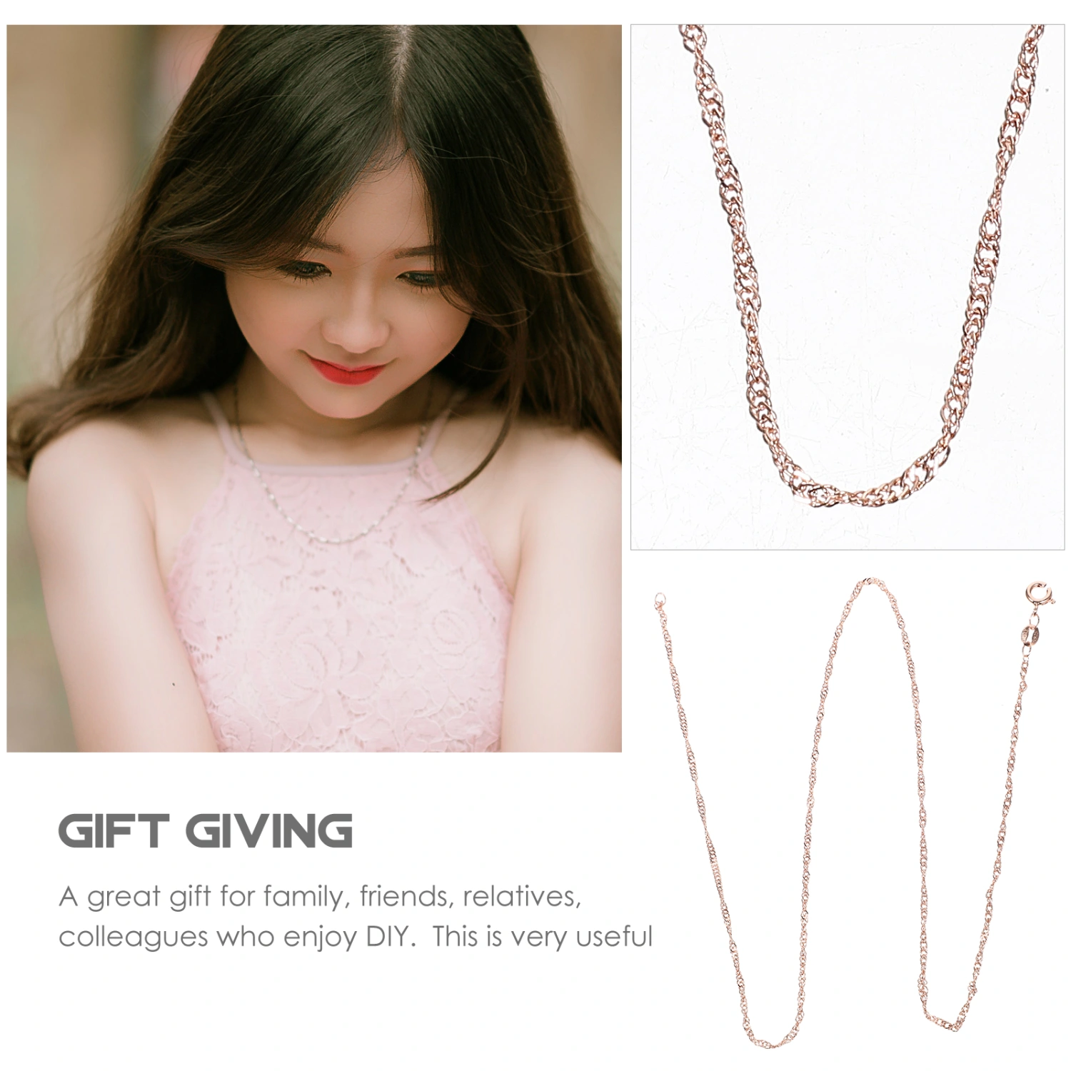 3pcs Copper Necklace Chain Decorative Necklace Delicate Necklace Chain Women Necklace