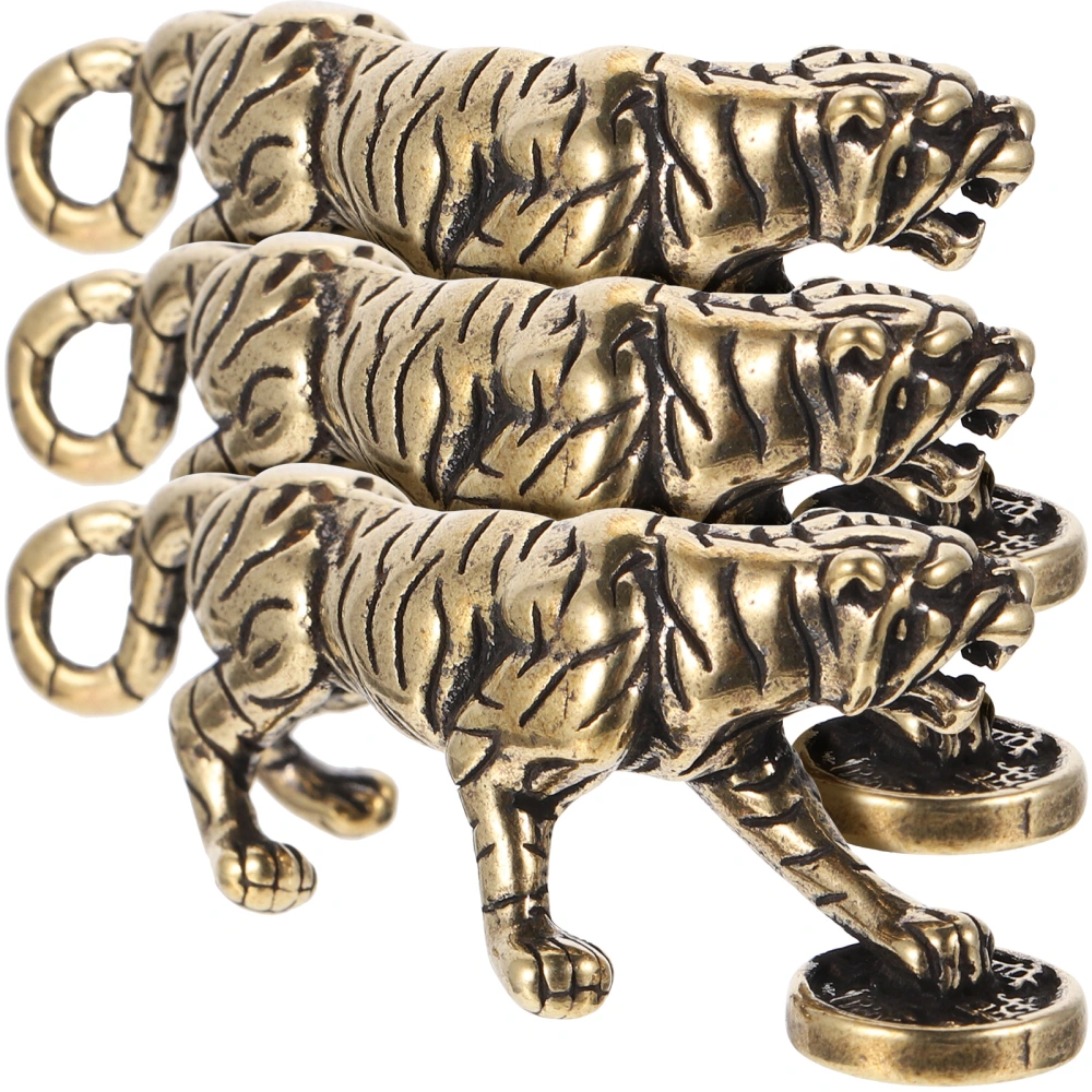 3Pcs Brass Tiger Ornament Retro Brass Animal Figurines Home Decor Crafts