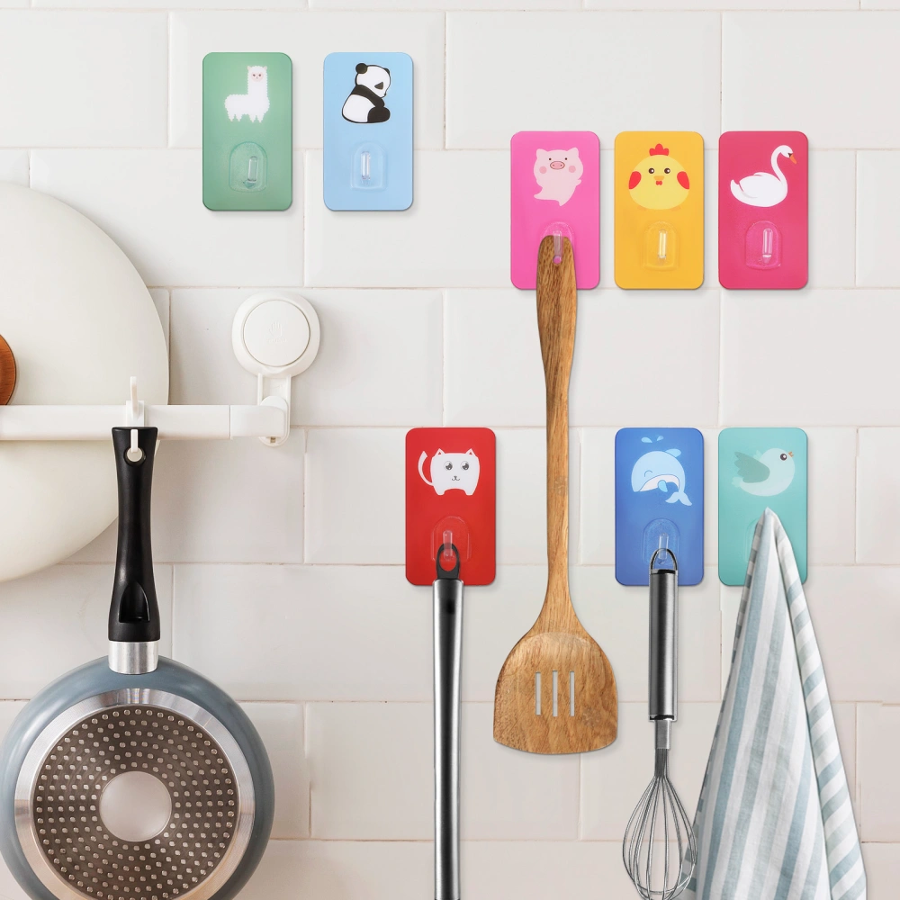 50pcs Wall Adhesive Hooks Cartoon Animal Hook Acrylic Keys Hooks Towel Hanger(Random Pattern)