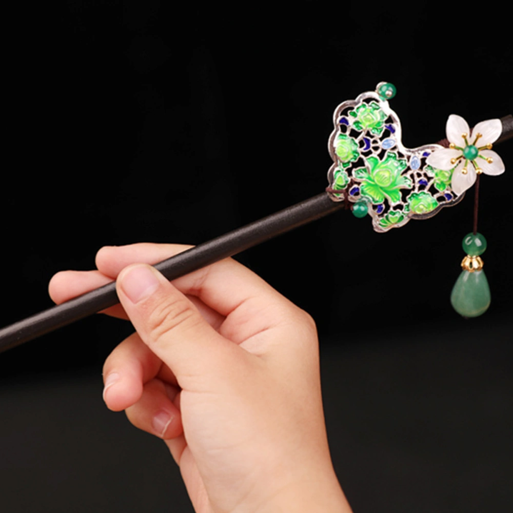 Chinese Hair Stick Retro Glazes Flower Tassel Hair Stick Antique Hair Chopstick