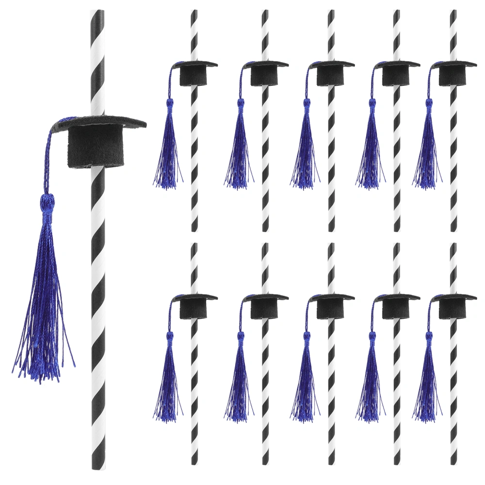 12pcs Graduation Season Graduation Cap Straw Graduation Party Straw Dessert Table Decoration