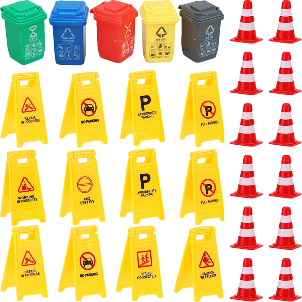 37pcs Traffic Signs Toy Children Educational Learning Toys Including Road Sign Cones Trash Can and Fence