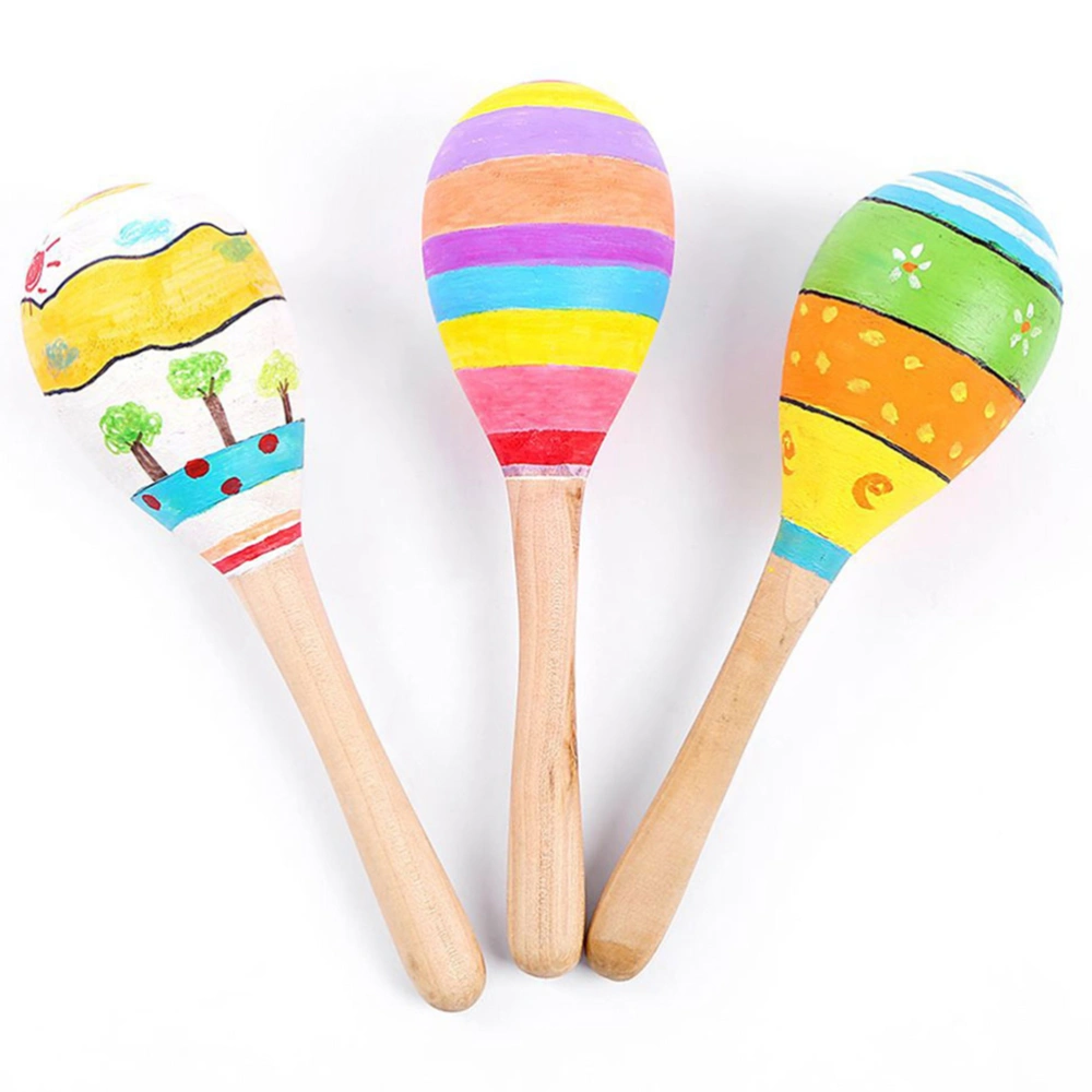 6pcs Wear-resistant Wooden Maracas Plaything Unfinished Blank Shaking Maracas Kids Use Blank Maracas