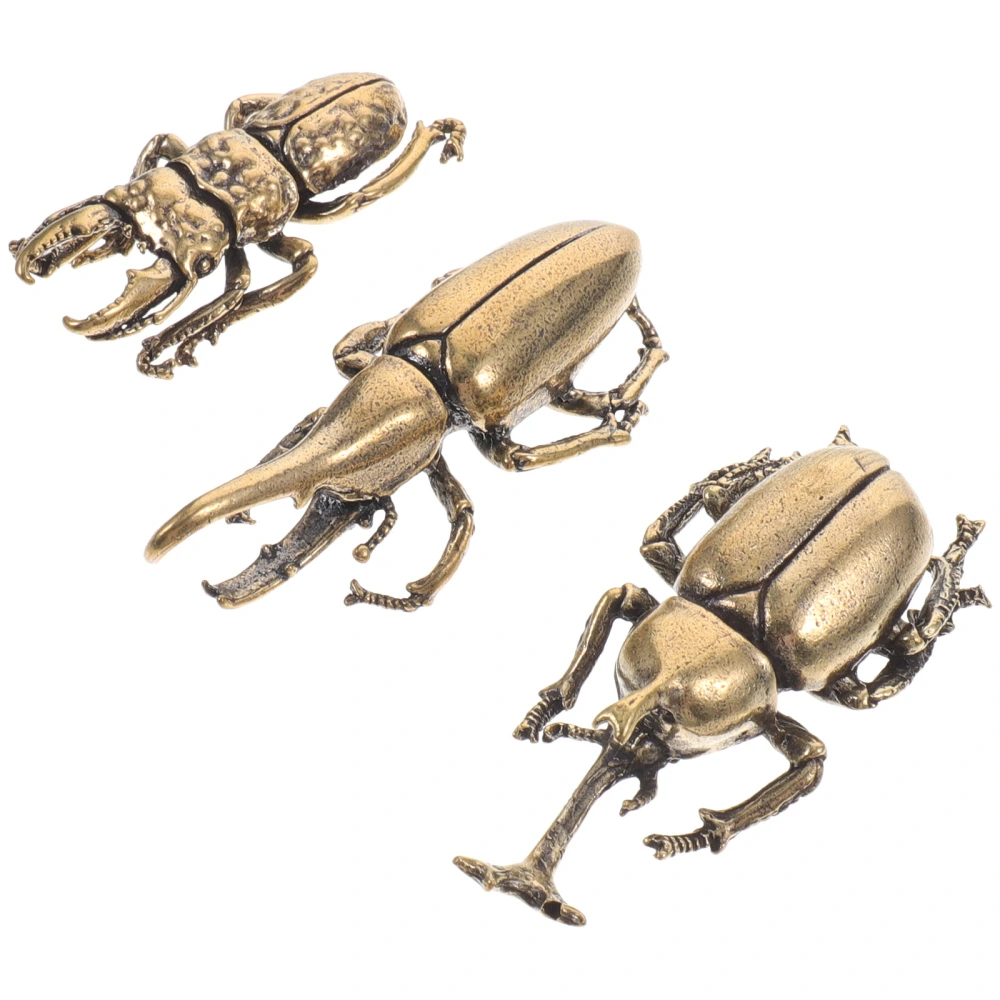 3pcs Copper Simulation Beetle Decorations Brass Insect Miniature Figurines Desk Tea Pet Crafts