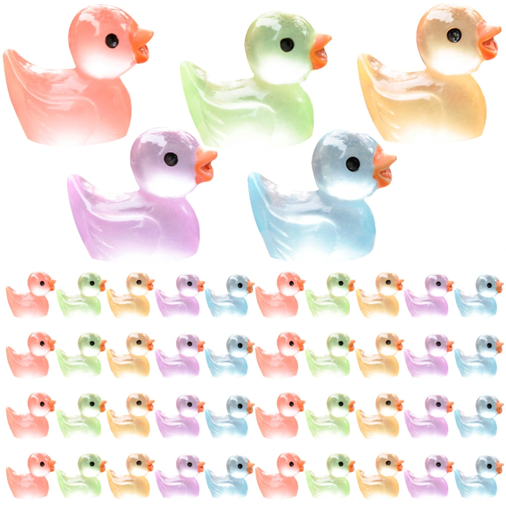 50pcs Mini Resin Duck Miniature Duck Figures Luminous Potted Plants Landscape Decor