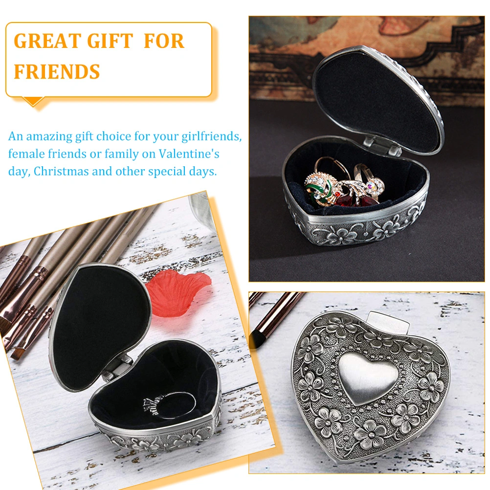 Metal Heart Shape Jewelry Box Vintage Jewelry Organizer Rings Bracelets Necklaces Case