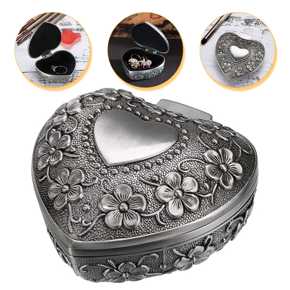 Metal Heart Shape Jewelry Box Vintage Jewelry Organizer Rings Bracelets Necklaces Case