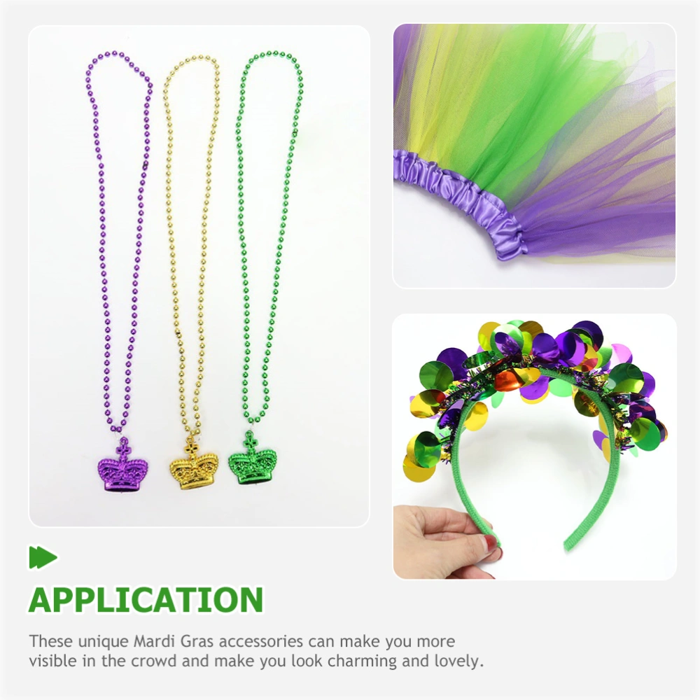 1 Set Mardi Gras Tutu Skirt Headband Beads Necklace Mardi Gras Costume Accessories