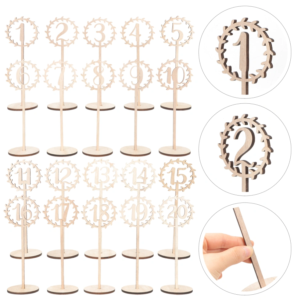 20Pcs Wedding Table Numbers Wood Table Number Sign Standing Table Numbers (1-10, 11-20)