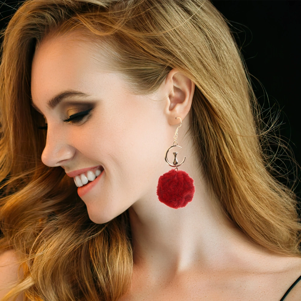 1 Pair Fur Ball Drop Earrings Cat Earrings Moon Earrings for Women and Girls