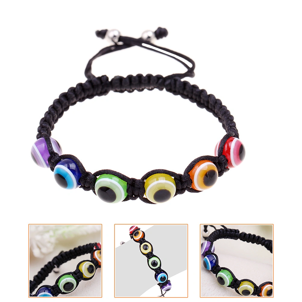 2pcs Rainbow Evil Eye Bracelets Woven Adjustable Braided String Bracelets