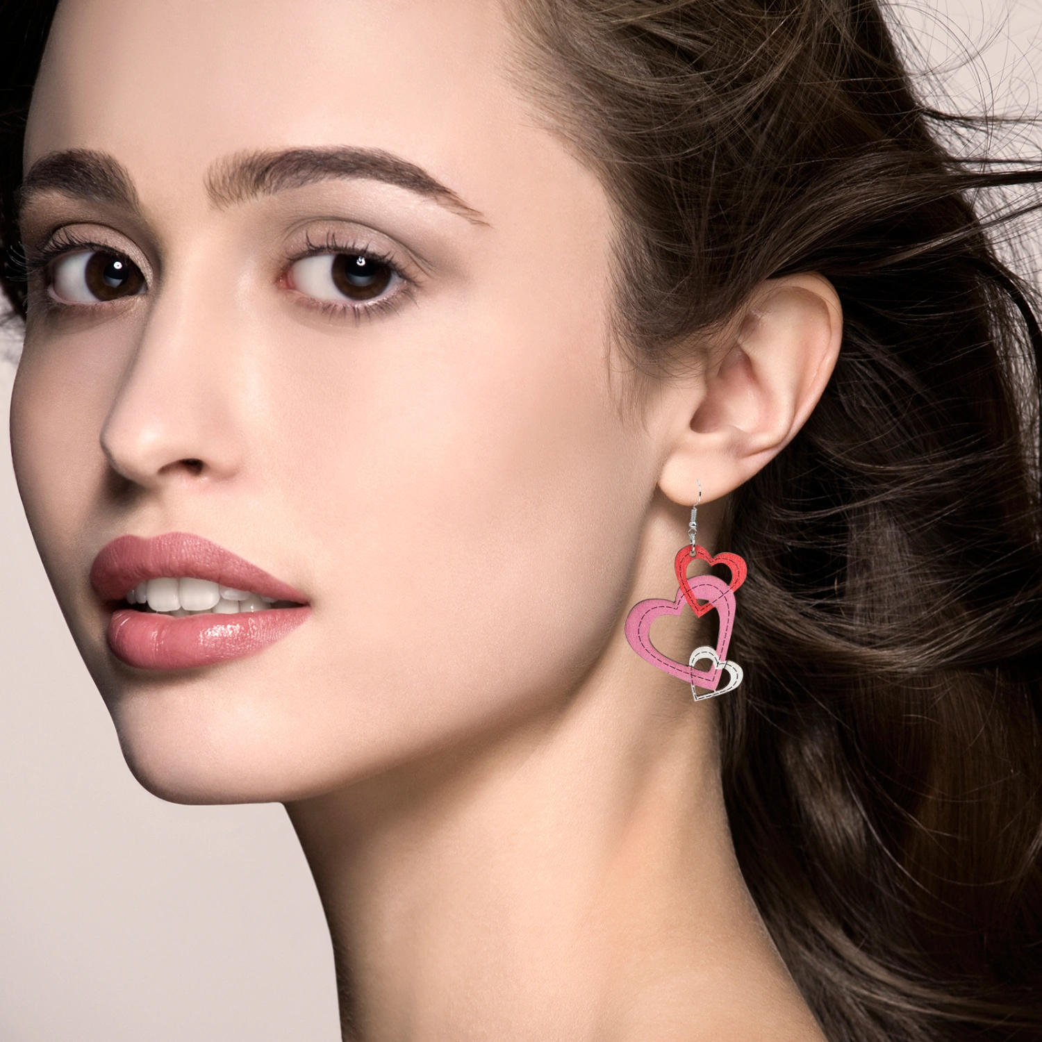 2 pairs of Valentine's Day Heart Dangle Earrings Drop Earrings Ear Accessory for Women