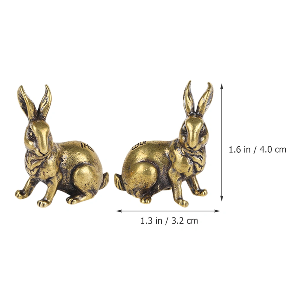 1 Pair of Antique Rabbit Ornaments Brass Rabbit Statues Vintage Animal Figurines Tea Pet