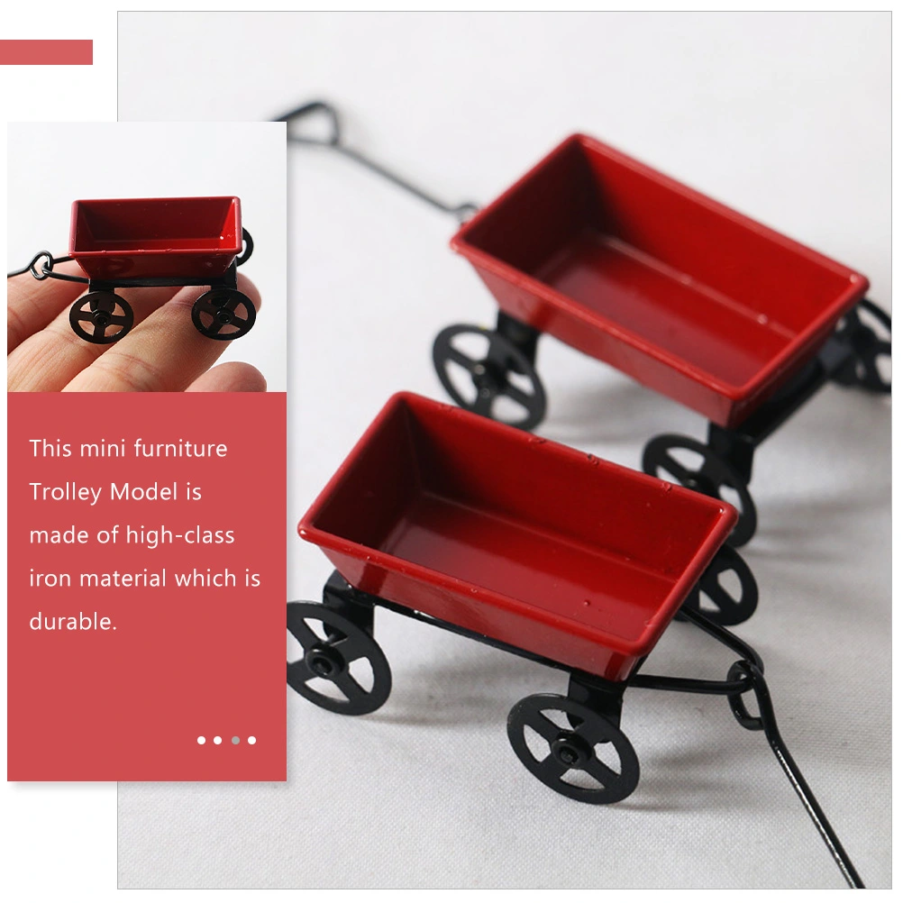 Mini Pull Cart Iron Cart Ornament Mini House Garden Layout Ornament Miniature Cart