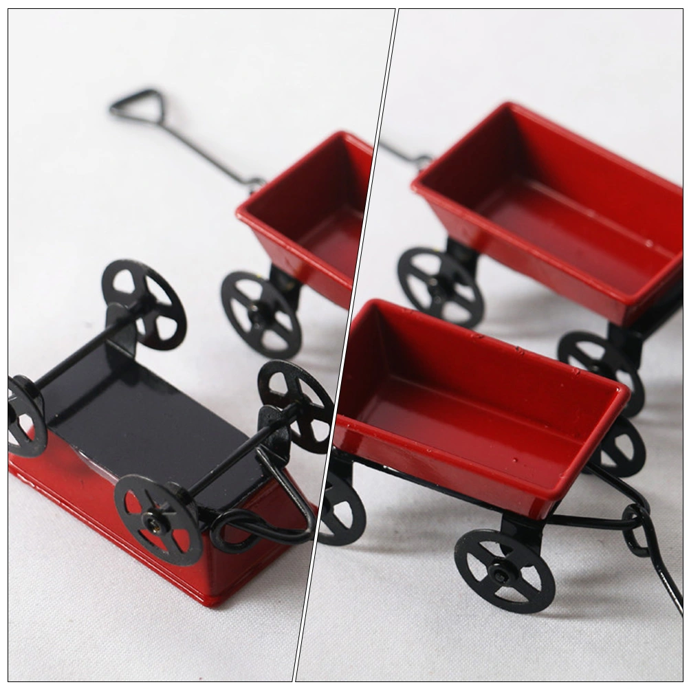 Mini Pull Cart Iron Cart Ornament Mini House Garden Layout Ornament Miniature Cart
