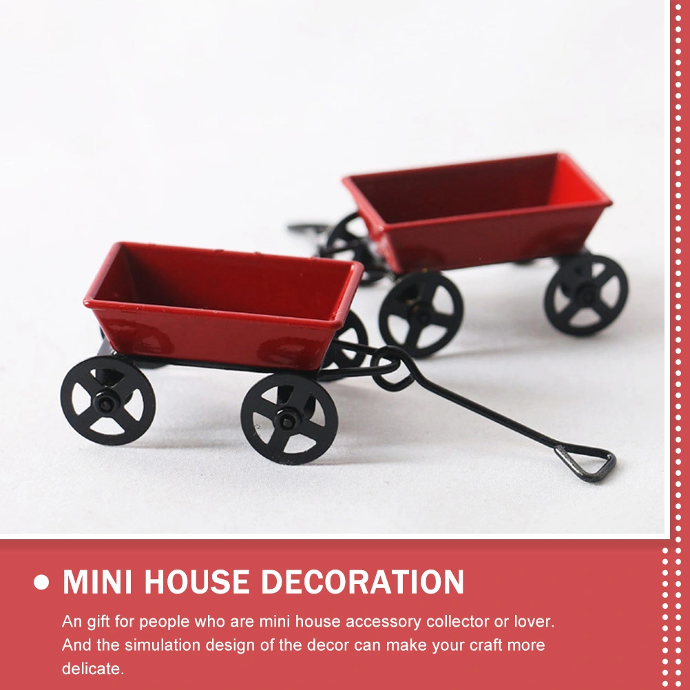 Mini Pull Cart Iron Cart Ornament Mini House Garden Layout Ornament Miniature Cart