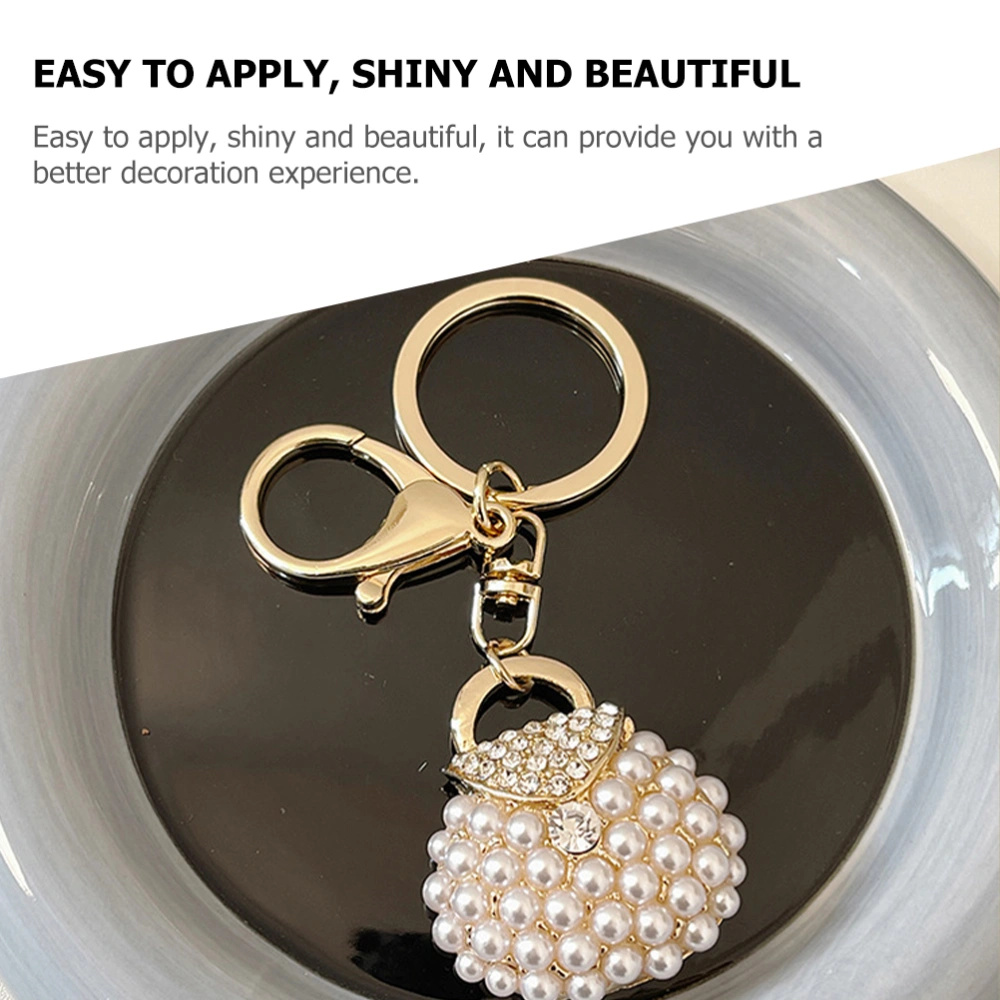 Shiny Pearl Key Ring Rhinestone Key Chain Lovely Backpack Pendant Purse Charm for Bag