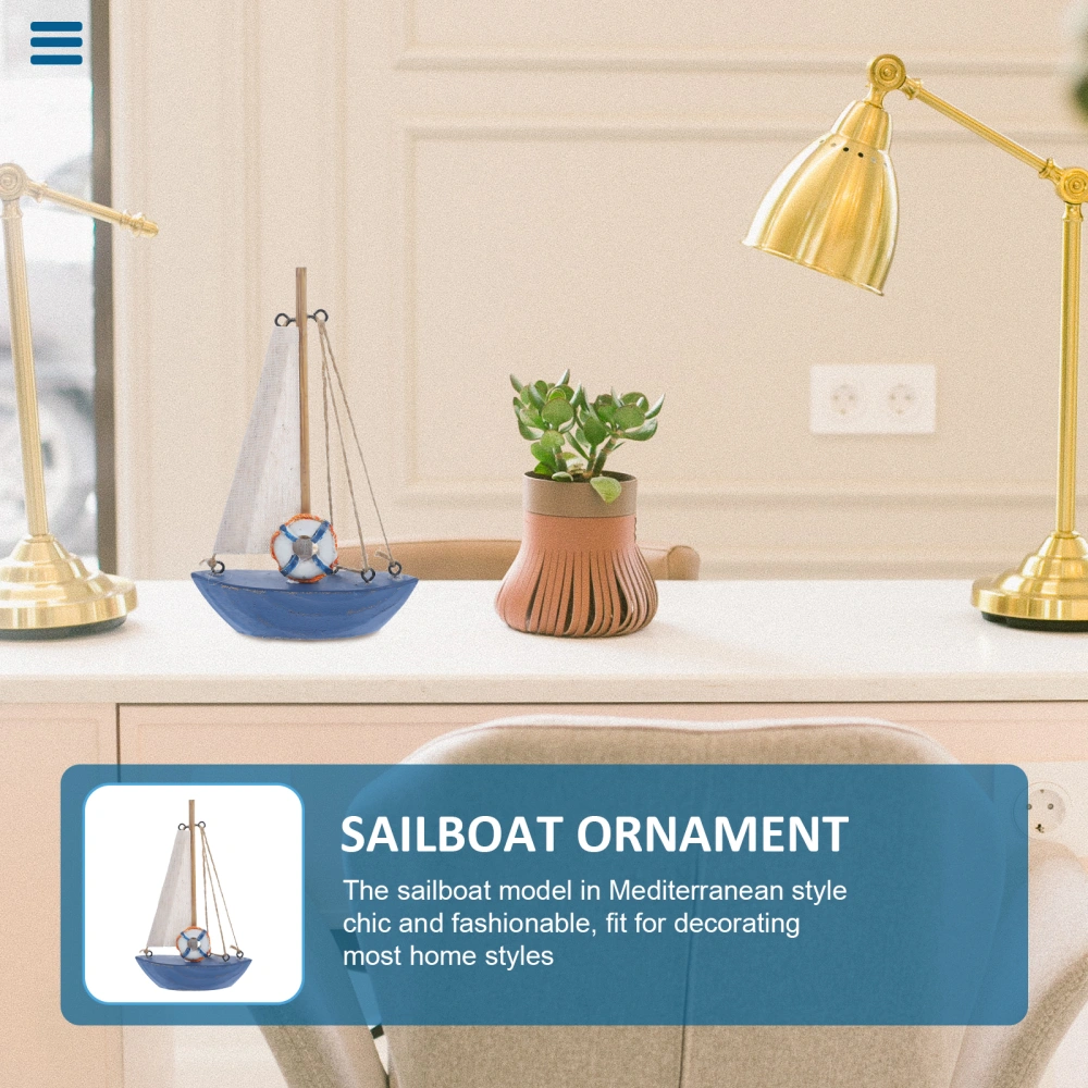 Mediterranean Wooden Sailboat Ornament Sailboat Model Beach Nautical Decoration