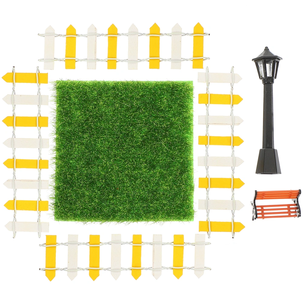 2 Sets Miniature Garden Accessories Doll House Mini Street Light Lawn Bench Fence