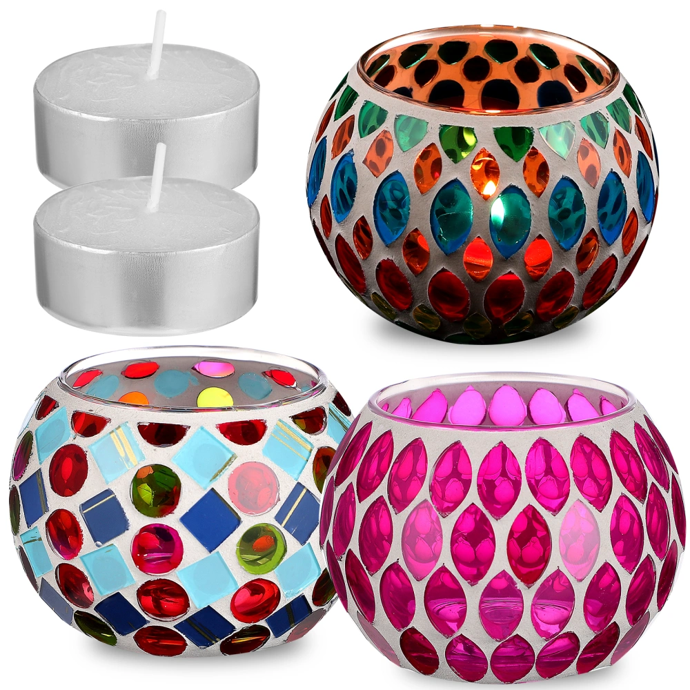 3 Pcs Glass Mosaic Tealight Holders Unique Surface Candle Holders Home Decorations