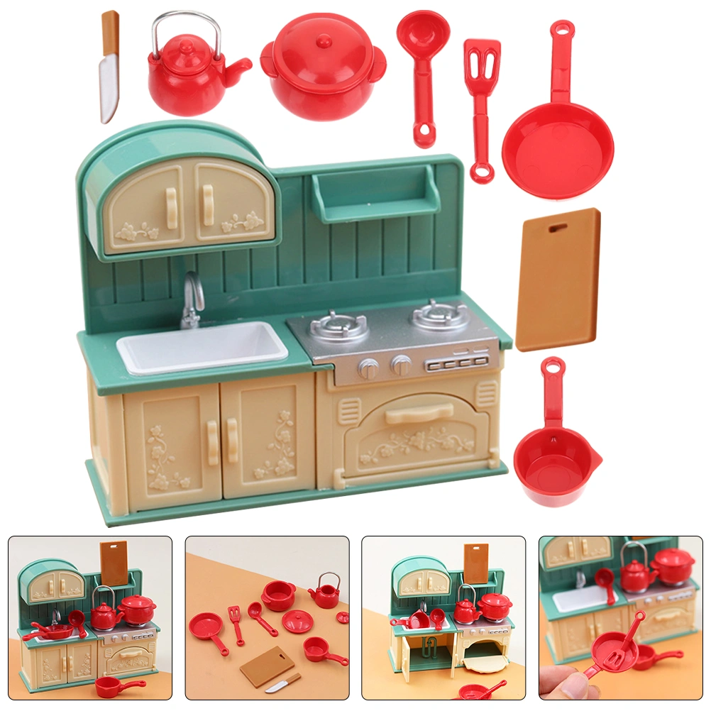 1 Set Miniature Doll House Kitchen Accessories Miniature Cooking Utensil Cabinet Kids Pretend Play Toys
