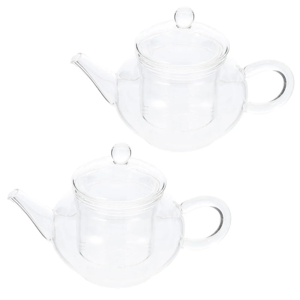 2Pcs Thickened Glass Tea Kettle Handheld Teapot with Infuser Exquisite Clear Scented Tea Kettle(250ml)