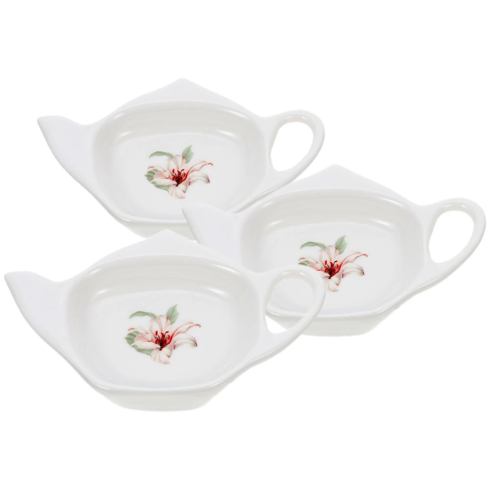 3Pcs Ceramic Tea Bag Holders Exquisite Tea Bag Tray Flower Pattern Loose Tea Dish Tea Bag Coaster Tray